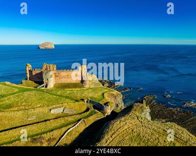 Luftaufnahme von Tantallon Castle, East Lothian, Schottland, Großbritannien Stockfoto