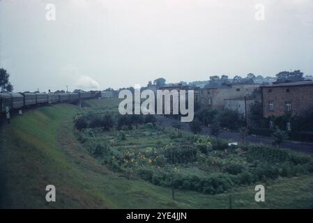 Russland. August 1961: Ein Blick aus dem Fenster einer Dampfeisenbahn, aufgenommen während einer Reise von Moskau, Russland nach Ost-Berlin, DDR. Stockfoto