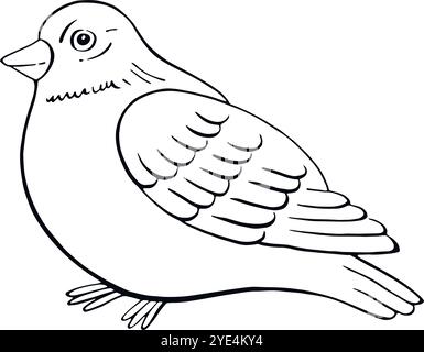 Bullfinch. Romantische, konturierte Tintengrafik. Isolierter Konturvogel zu Weihnachten, Neujahr, Jahreszeit Postkarte, Einladung, Kinder Färbung, Winterdekoration Stock Vektor