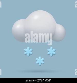 3D Wolke mit Schneeflocken. Niedliches Symbol für minimale Wettervorhersage in Cartoon. Vektor realistische dreidimensionale Stil Schnee Illustration. Stock Vektor