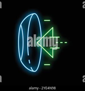 Neon-Symbol, das den Prozess der Laser-Augenchirurgie auf schwarzem Hintergrund veranschaulicht Stock Vektor