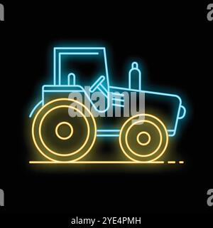 Symbol für den Traktor mit leuchtenden Neonlinien auf einer Vektorgrafik mit schwarzem Hintergrund, die das Konzept der Landwirtschaft darstellt Stock Vektor