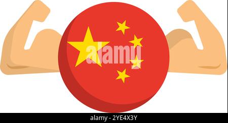 China behauptet seine eigene Macht mit seinen Muskeln. Chinesische Flagge und Bizeps. Editierbarer Vektor. Stock Vektor