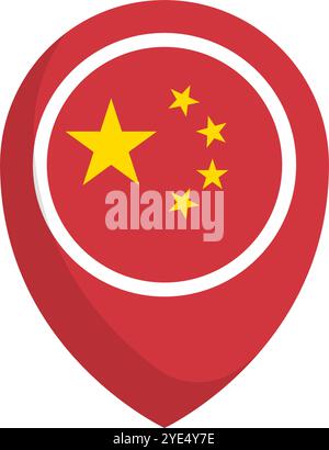 Flache chinesische Flagge Karte Pin-Symbol. Editierbarer Vektor. Stock Vektor