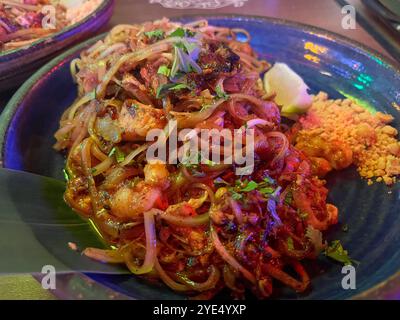 Hühnchen und Garnelen Pad thai Stockfoto