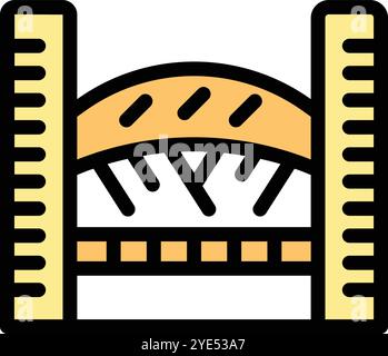Symbol für Brückenbau, das den Bauprozess mit Linealen für Konstruktion und Architektur zeigt Stock Vektor