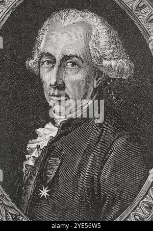 Louis-Alexandre de La Rochefoucauld d’Enville (1743–1792), 6. Herzog von La Rochefoucauld. Französischer Adliger und Politiker. 1789 wurde er zum Abgeordneter des Adels für Paris in die Generalstände gewählt. Er wurde am 4. September 1792 während der Massaker hingerichtet. Hochformat. Zeichnung von Hippolyte de la Charlerie. Stich von Pannemaker. "Geschichte der Französischen Revolution". Band I, 1876. Verfasser: Hippolyte de la Charlerie (1827-1869). Belgischer Künstler. Stockfoto