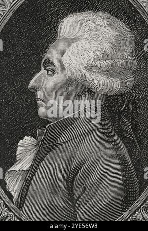 Charles-Elie de Ferrières (1741-1804). Französischer Adliger, Schriftsteller und Politiker. Abgeordneter für den Adel Saumurs in die Generalstände von 1789. Hochformat. Zeichnung von Hippolyte de la Charlerie. Stich von Pannemaker. "Geschichte der Französischen Revolution". Band I, 1876. Verfasser: Hippolyte de la Charlerie (1827-1867). Belgischer Künstler. Stockfoto