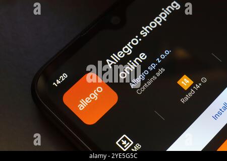 29. Oktober 2024, Brasilien. In dieser Abbildung wird das Logo der Allegro Shopping Online App auf einem Smartphone-Bildschirm angezeigt Stockfoto