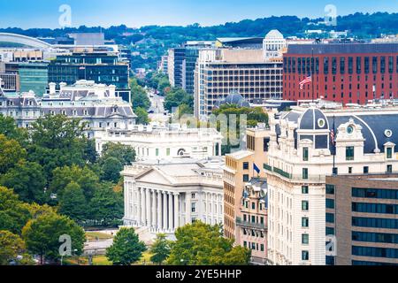 Washington DC. Panoramablick auf die Sehenswürdigkeiten der Pennsylvania Avenue und das Weiße Haus, USA Stockfoto