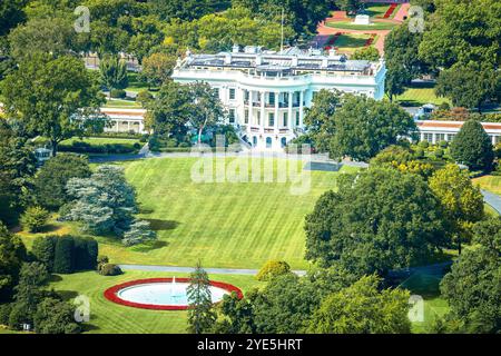 Washington D.C. Weißes Haus, Rückseite, Panoramablick aus der Luft, Wohnsitz des US-Präsidenten, Hauptstadt der USA Stockfoto