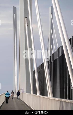 Rad- und Gehweg der Autobahnbrücke Neuenkamp, Autobahn A40, neue Brücke über den Rhein, bei Duisburg, , NRW, Deutschland Rheinbrücke Neuenkamp *** Fahrrad- und Fußweg der Autobahnbrücke Neuenkamp, Autobahn A40, neue Rheinbrücke, bei Duisburg, NRW, Deutschland Rheinbrücke Neuenkamp Stockfoto