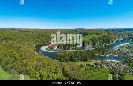 Donauschlucht Weltenburg und Kloster Weltenburg, Luftaufnahme, Deutschland, Bayern, Niederbayern, Niederbayern Stockfoto