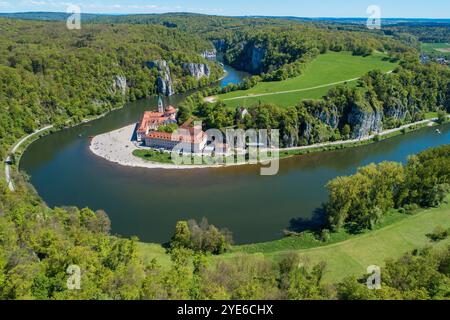 Donauschlucht Weltenburg und Kloster Weltenburg, Luftaufnahme, Deutschland, Bayern, Niederbayern, Niederbayern Stockfoto