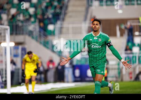 Radom, Polen. Oktober 2024. Leonardo Rocha (Radomiak Radom) feierte in Aktion, nachdem er während des PKO BP Ekstraklasa-Spiels zwischen den Teams Radomiak Radom und Puszcza Niepolomice im Stadion Miejski im ein Tor geschossen hatte. Braci Czachorow. (Foto: Maciej Rogowski/SOPA Images/SIPA USA) Credit: SIPA USA/Alamy Live News Stockfoto