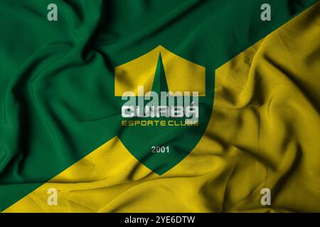 Pringsewu, lampung 30. oktober 2024; Cuiaba Football Club, selektiver Fokus Logo Flaggenstruktur Hintergrund brasilianische Serie A Meisterschaft. Stockfoto