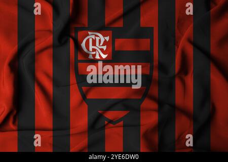 Pringsewu, lampung 30. oktober 2024; Flamengo Football Club, selektiver Fokus Logo Textur Hintergrund brasilianische Serie A Meisterschaft. Stockfoto