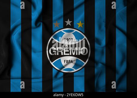 Pringsewu, lampung 30. oktober 2024; Gremio Football Club, selektiver Fokus Logo Textur Hintergrund brasilianische Serie A Meisterschaft. Stockfoto