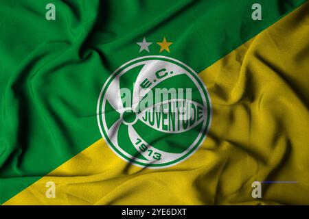 Pringsewu, lampung 30. oktober 2024; juventude Football Club, selektiver Fokus Logo Flaggenstruktur Hintergrund brasilianische Serie A Meisterschaft. Stockfoto