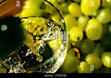 Weißwein wird in ein Glas gegossen Stockfoto