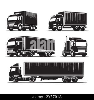 Set aus Lkw-Silhouette auf weißem Hintergrund Stock Vektor