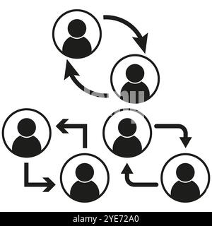 Ablaufdiagramm-Symbol. Kreisförmige Pfeile. Netzwerk menschlicher Symbole. Prozessvektordiagramm. Stock Vektor