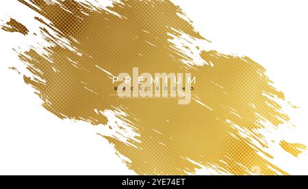 Abstrakter weißer und goldener Pinseltexturhintergrund mit Rastereffekt. Illustration des Pinselstrichs für Banner, Poster oder Sport Stock Vektor