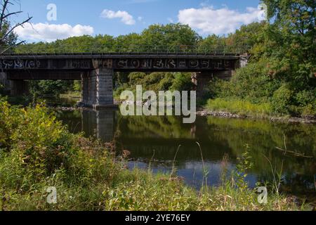 Die Ile Perrot Eisenbahnbrücke. Stockfoto