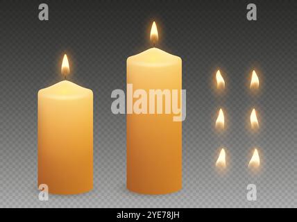 Wachskerzen mit leuchtendem Licht und Flammenvariationen Stock Vektor