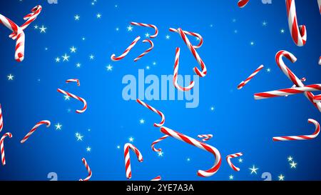 Blauer Hintergrund mit fallenden Bonbons und Sternen Stockfoto