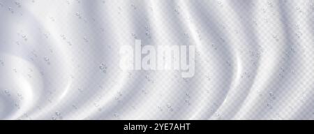 Luftblasen auf transparentem weißem Hintergrund mit welliger Oberfläche. Vektor realistische Illustration der cremigen kosmetischen Substanz mit Öltropfen, Haut Schönheitspflege Serum, spritzige Soda Flüssigkeit Spritzen, Gel Textur Stock Vektor