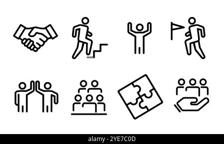 Zusammenarbeit Teambildung Zusammenarbeit Icon Set Kollektion Strichlinie Umriss einfache Illustration Handshake Puzzle Stock Vektor
