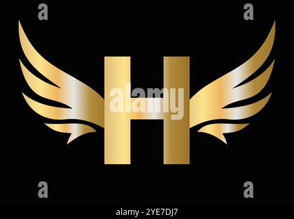 Design-Konzept des Letter H Wing Logos mit Flügelsymbol-Vektorschild Stock Vektor