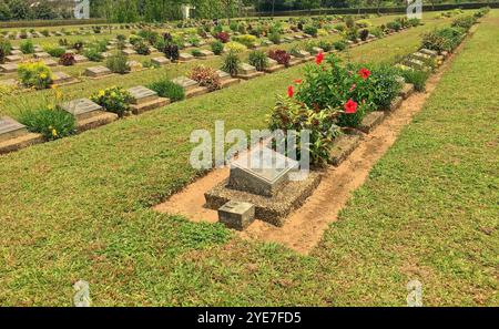 Die Blüten der Erinnerung auf den Gräbern des Taukkyan war Cemetery in Myanmar Stockfoto