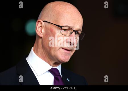 Aktenfoto vom 10/24 des Ersten Ministers für Schottland John Swinney, der sagte, der Kanzler müsse die Mittel für Schottland im Haushalt "sofort und deutlich" erhöhen. Rachel Reeves wird am Mittwoch die Steuer- und Ausgabenpläne der britischen Regierung erläutern, wo sie voraussichtlich "schwierige Entscheidungen über Ausgaben, Sozialhilfe und Steuern" treffen wird und die Art und Weise ändern wird, wie Staatsschulden gemessen werden, um ihr mehr Flexibilität bei der Aufnahme von Krediten zu geben. Ausgabedatum: Mittwoch, 30. Oktober 2024. Stockfoto