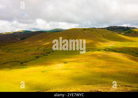 Landschaft des Hochlandes mit Hügeln und Mäandern auf der Wiese. Persembe Yaylasi oder Persembe Plateau in der Provinz Ordu in der Türkei. Stockfoto