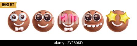 Emoji weihnachten Ingwerbrot Emoticon Charaktere Vektor Set. Emojis Weihnachtsfigur in glücklich, lächelnd, verliebt, lustig, frech, staunend und süßer Keks Stock Vektor