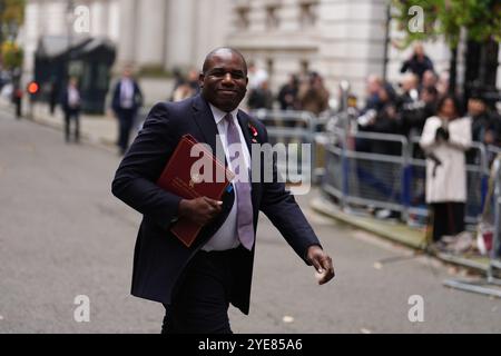 ER ÜBERMITTELTE DAVID LAMMY-Außenminister David Lammy in der Downing Street, London, für eine Kabinettssitzung, bevor die Finanzkanzlerin Rachel Reeves den ersten Haushalt ihrer Regierung im Unterhaus vorlegte. Bilddatum: Mittwoch, 30. Oktober 2024. Stockfoto