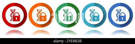 DNA, Vektorsymbole für die genetische Forschung, flacher Symbolsatz für Logo-Design, Webdesign und mobile Anwendungen, farbenfrohe Webbutton-Sammlung in eps 10 Stock Vektor