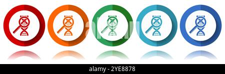 Wissenschaft, Vektorsymbole für die genetische Forschung, flaches Symbolset für Logo-Design, Webdesign und mobile Anwendungen, farbenfrohe Webbutton-Kollektion in eps 10 Stock Vektor