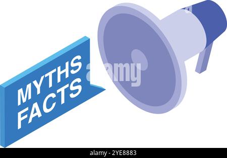 Megaphon neben Mythen und Fakten: Sprechblase, die Wahrheit von Fehlinformation trennt Stock Vektor