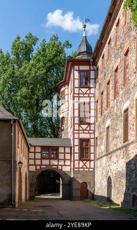 Laubach, Schloß, Westseite des Hauptbaus mit Gang zur Pfarrkirche Stockfoto