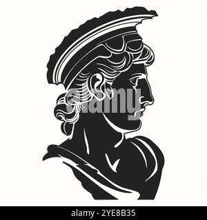 Symbol für den Kopf des Spartaner Kriegers. Antike römische oder griechische Kriegerkopfsilhouette. Historisches Kriegerporträt mit Trojanischem Helm Stock Vektor