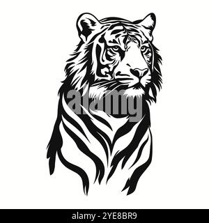 Silhouette des Tigerkopfes. Schwarzweiß-Vektorillustration isoliert auf Hintergrund Stock Vektor