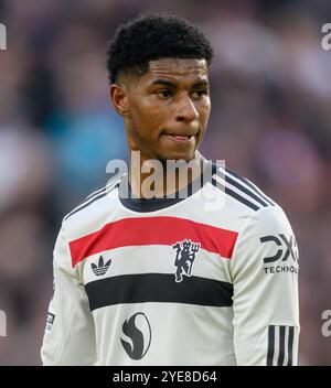 London, Großbritannien. Oktober 2024. West Ham United gegen Manchester United - Premier League - London Stadium. Marcus Rashford von Manchester United. Stockfoto