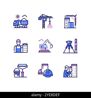 Gebäude und Bau – Symbole im Liniendesign Stock Vektor