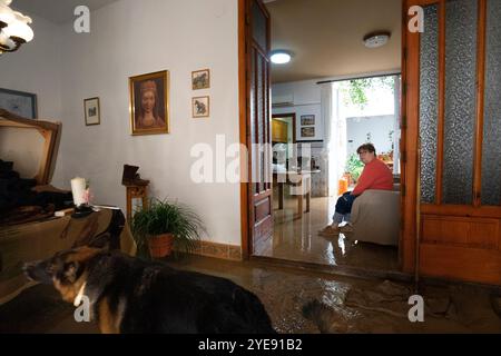 Alcudia, Valencia, Spanien. 30. Oktober 2024. Die Schluchten und Flüsse von Valencia sind durch die sintflutartigen Regenfälle übergelaufen und ich habe Fotos von Menschen, die den Schlamm in ihren Häusern reinigen. Quelle: Salva Garrigues/Alamy Live News Stockfoto