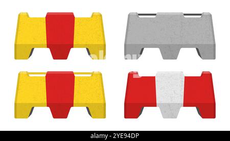 Symbolsatz für realistische Betonbarriere. Verkehrsbetonbarrikaden-Schildersammlung. Vektorabbildungsbild. Isoliert auf weißem Hintergrund. Stock Vektor