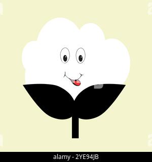 Niedliche Baumwollblume mit Augen und Mund Stock Vektor