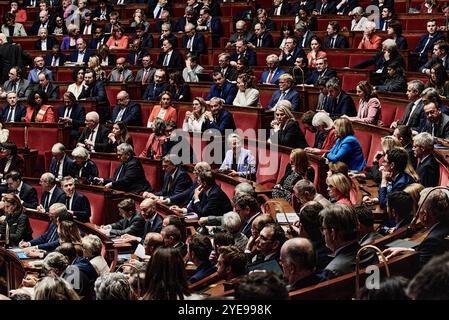 Paris, Frankreich. Oktober 2024. Antonin Burat/Le Pictorium - Sitzung der Anfragen an die Regierung vom 29. Oktober 2024 in der französischen Nationalversammlung - 29. Oktober 10/2024 - Frankreich/Paris - La France insoumise - Abgeordneter Berenger Cernon spricht während der Sitzung der Anfragen an die Regierung vom 29. Oktober 2024 in der französischen Nationalversammlung. Quelle: LE PICTORIUM/Alamy Live News Stockfoto